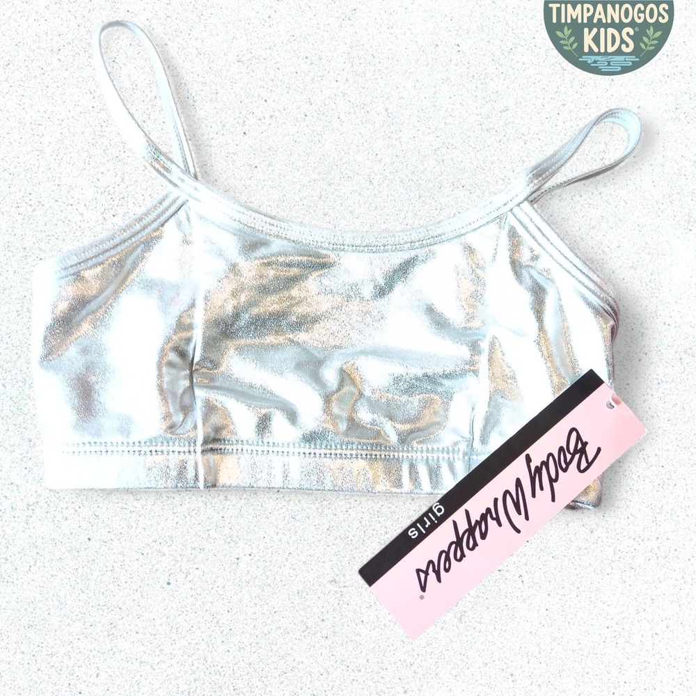 Body Wrappers Bra Top NWT Silver Metallic Dance Costume 8/10 Girls